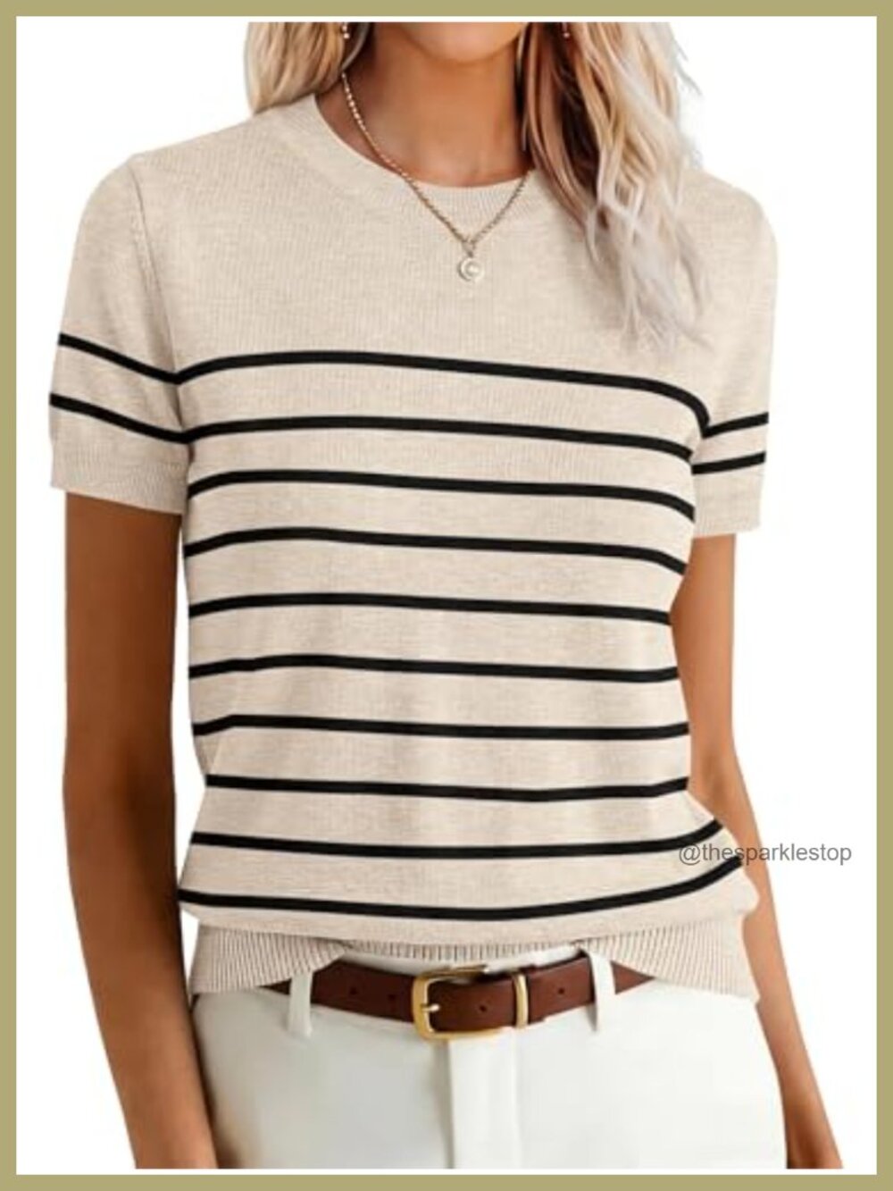 Womens Short Sleeve Wool Blend Knit Sweater Crew Neck Pullover